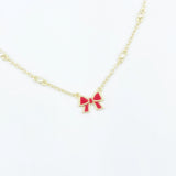 Enamel Bow Necklace - Red