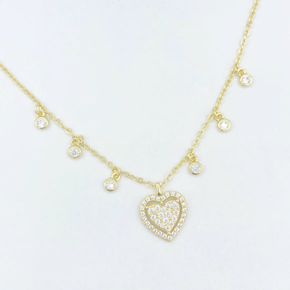 Heart and Diamond Drop Necklace