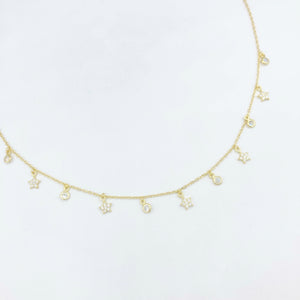 Diamond Drop and Star Choker Necklace- Gold or Silver