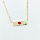 Ribbed Bar Heart Necklace - Red