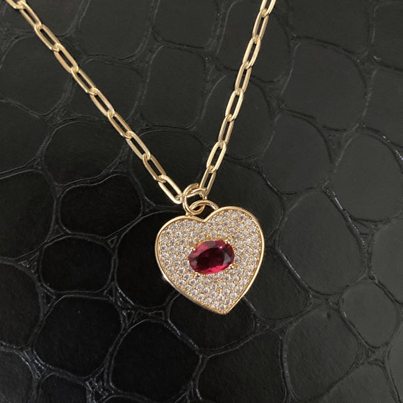 Pave Heart Ruby Necklace