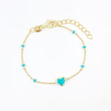 Dainty Enamel Heart Bracelet - Turqouise Blue