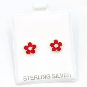 Red Enamel Flower Studs