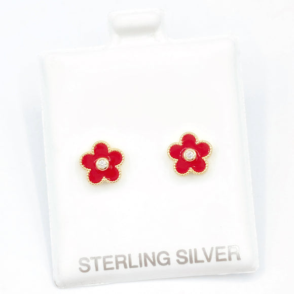 Red Enamel Flower Studs