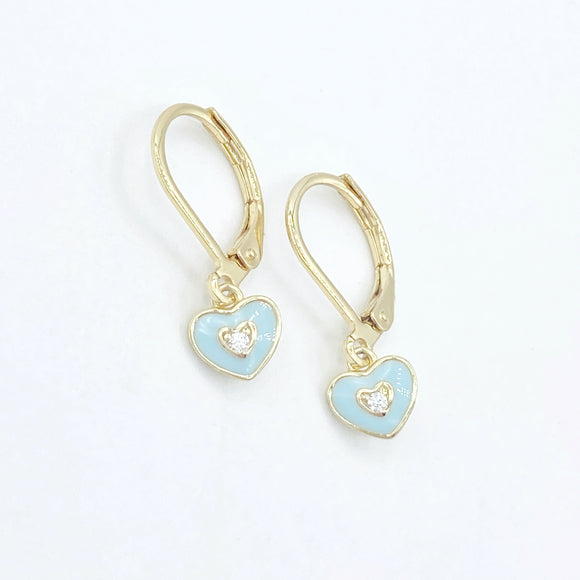 Enamel CZ Heart Leverbacks - Dusk Blue