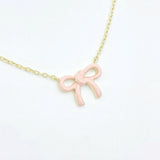 Enamel Bow Necklace 2.0 - Light Pink