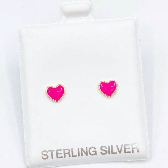 The Perfect Petite Enamel Heart Studs - Hot Pink