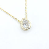 Bezel Solitaire Teardrop Diamond Choker Necklace - Gold or Silver