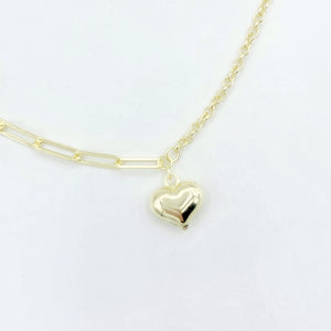 Half/Half Paperclip Puffed Heart Necklace