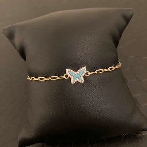 Blue Stone Butterfly Paperclip Bracelet