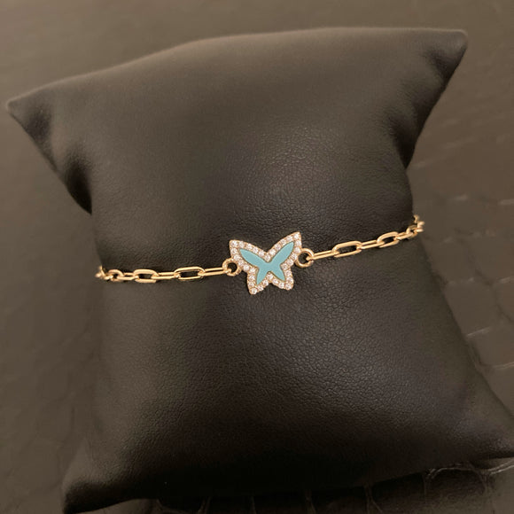 Blue Stone Butterfly Paperclip Bracelet