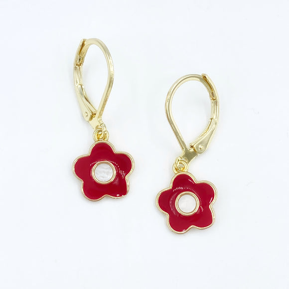 Mother of Pearl Flower Leverbacks - Red