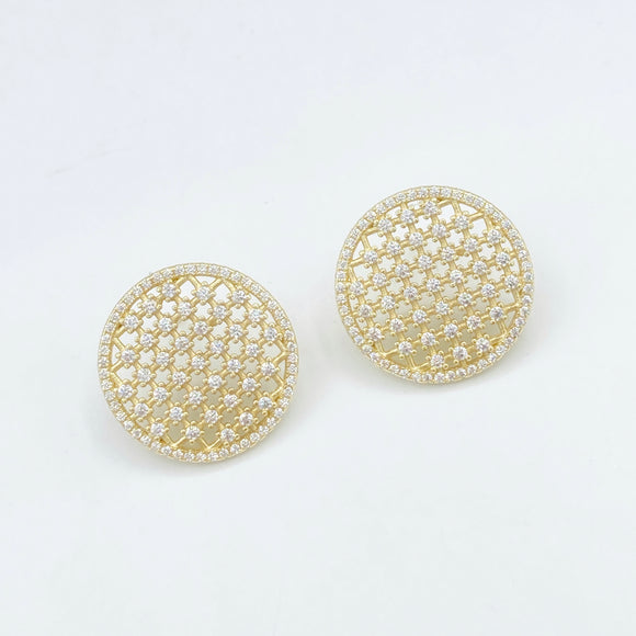 Diamond Studded Circle Studs - Gold or Silver