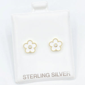 White Enamel Flower Studs