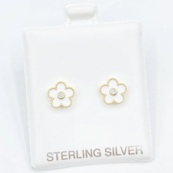 White Enamel Flower Studs
