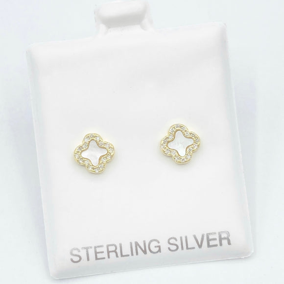 Petite Mother of Pearl Clover Stud Earrings - Gold or Silver