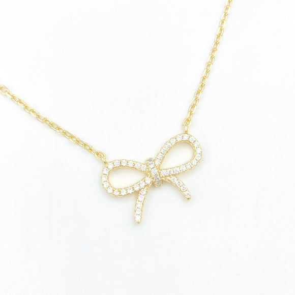 Diamond Bow Necklace - Gold