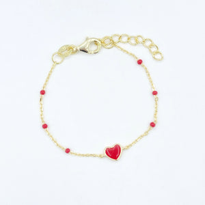 Dainty Enamel Heart Bracelet - Red