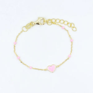 Dainty Enamel Heart Bracelet - Pink