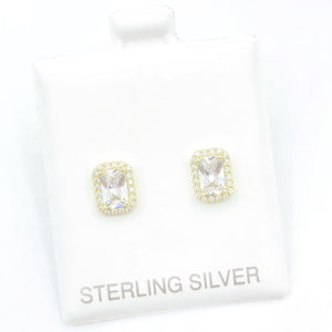 Halo Rectangle Solitaire Stud Earrings