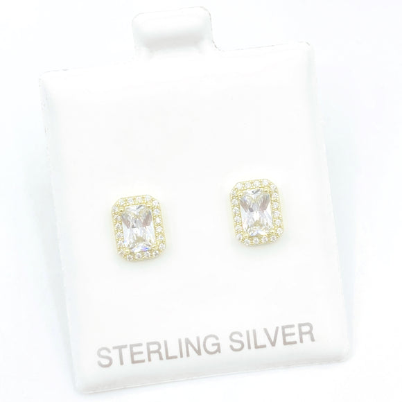 Halo Rectangle Solitaire Stud Earrings