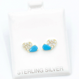 Heart and Teardrop Stud Earrings - Turquoise/Gold