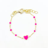 Dainty Enamel Heart Bracelet - Hot Pink