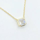 Bezel Solitaire Square Diamond Choker Necklace - Gold or Silver
