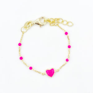 Dainty Enamel Heart Bracelet - Hot Pink