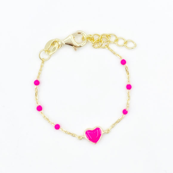 Dainty Enamel Heart Bracelet - Hot Pink