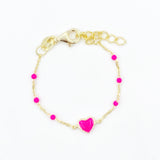 Dainty Enamel Heart Bracelet - Hot Pink