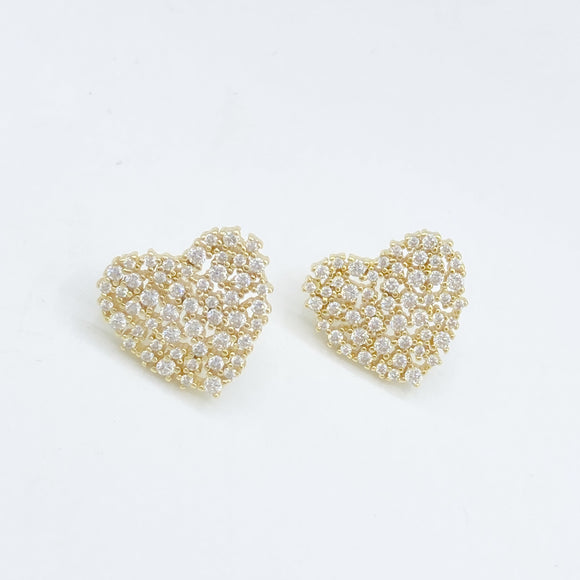 Diamond Studded Heart Studs - Gold or Silver