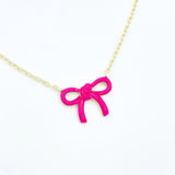 Enamel Bow Necklace 2.0 - Hot Pink