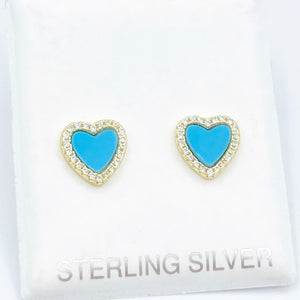 Diamond & Turquoise Heart Studs