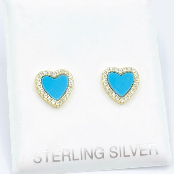 Diamond & Turquoise Heart Studs