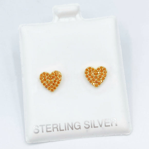 Pave Heart Screwback Studs - Red
