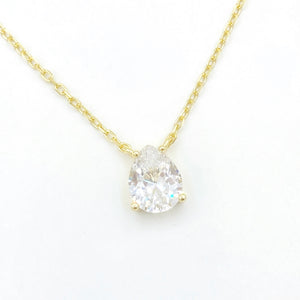 Solitaire Teardrop Diamond Choker Necklace - Gold or Silver