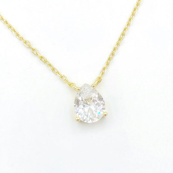Solitaire Teardrop Diamond Choker Necklace - Gold or Silver