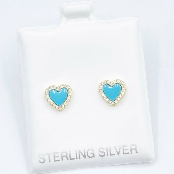 Blue Stone Heart Studs