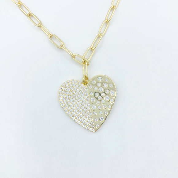 Drizzled Diamond Heart Paperclip Necklace