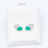 Heart and Teardrop Stud Earrings - Emerald/Silver