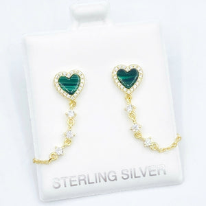 Green Heart Studs with Chain