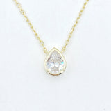 Bezel Solitaire Teardrop Diamond Choker Necklace - Gold or Silver