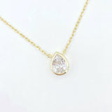Bezel Solitaire Teardrop Diamond Choker Necklace - Gold or Silver