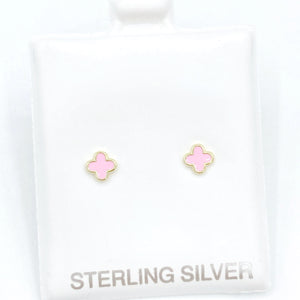 Petite Enamel Clover Studs - Pink