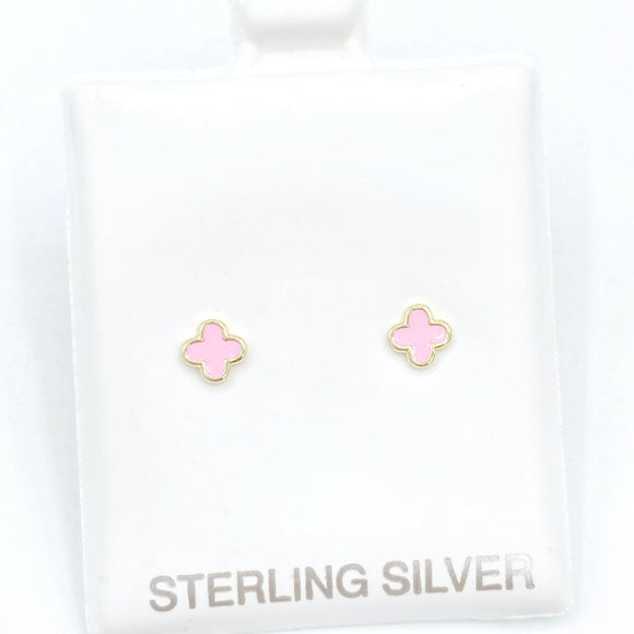 Petite Enamel Clover Studs - Pink