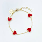 Enamel Sterling Heart Bracelet - Red