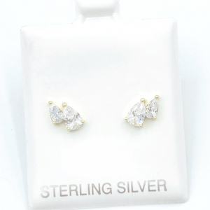 Double Teardrop Stud Earrings -Gold