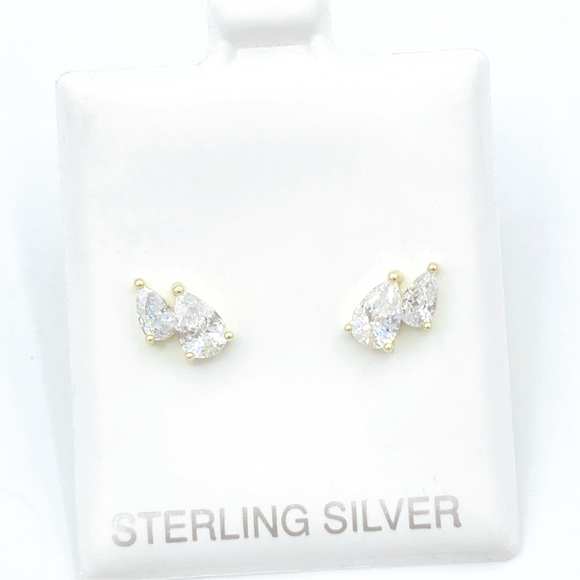 Double Teardrop Stud Earrings -Gold
