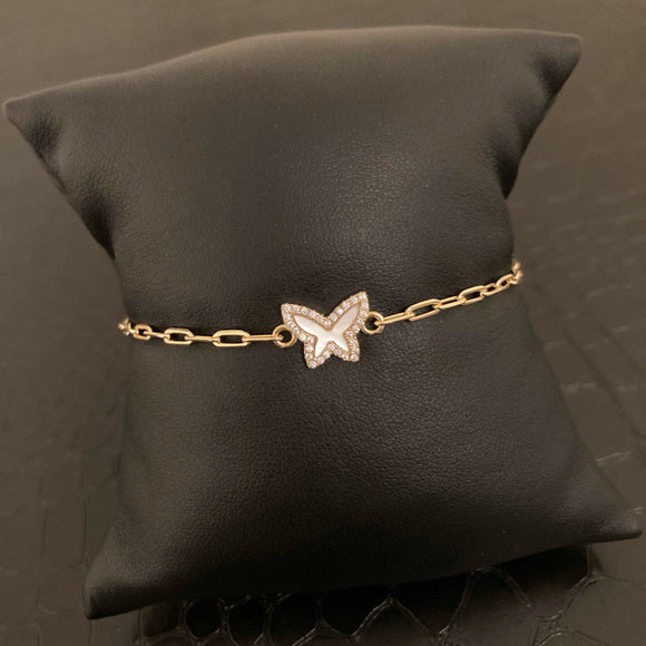 Mother of Pearl Butterfly Paperclip Bracelet